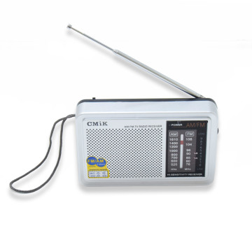 AM/FM rádió teleszkópos antennával és akasztóval – fülhallgató csatlakozással / szürke (MK-610)