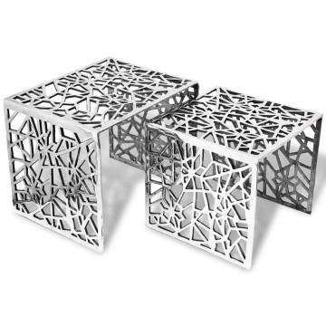 2 darab Ezüst négyzet alakú alumínium kisasztal - utánvéttel vagy ingyenes szállítással