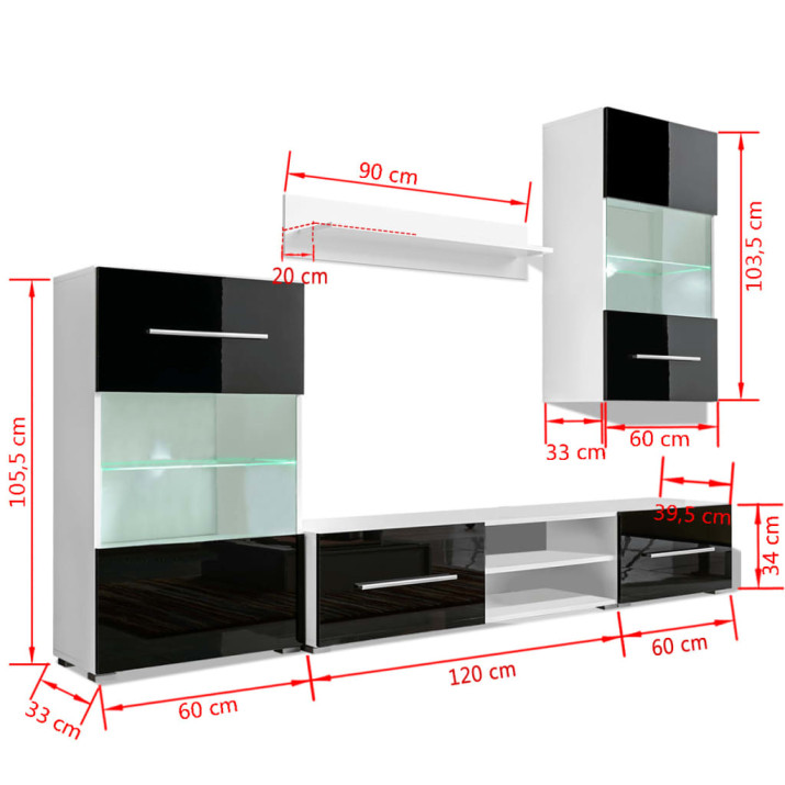 5 részes fali TV állvány szett fekete LED világítással - utánvéttel vagy ingyenes szállítással