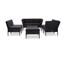 8 részes fekete polyrattan kerti bútorszett párnákkal - utánvéttel vagy ingyenes szállítással