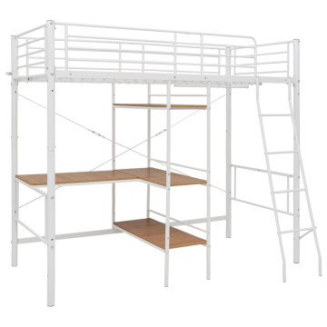 Fehér fém emeletes ágykeret asztallal 90 x 200 cm - utánvéttel vagy ingyenes szállítással