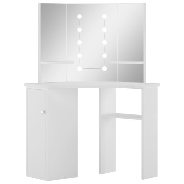 Fehér sarok-fésülködőasztal LED-izzókkal - utánvéttel vagy ingyenes szállítással