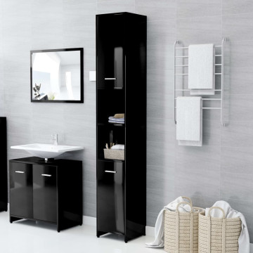 Magasfényű fekete forgácslap fürdőszobaszekrény 30x30x183,5 cm - utánvéttel vagy ingyenes szállítással