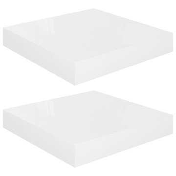 2 db magasfényű fehér MDF lebegő fali polc 23 x 23,5 x 3,8 cm - utánvéttel vagy ingyenes szállítással