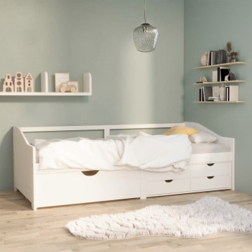 Fehér 3-személyes tömör fenyőfa kanapéágy fiókokkal 90 x 200 cm - utánvéttel vagy ingyenes szállítással