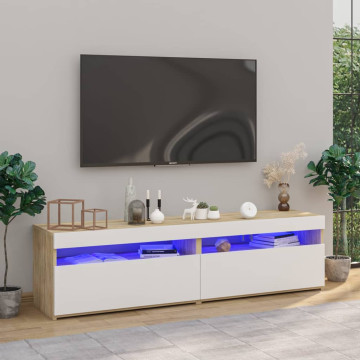 2 db fehér-sonoma színű TV-szekrény LED-világítással 75x35x40cm - utánvéttel vagy ingyenes szállítással
