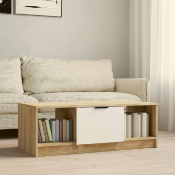 Fehér és sonoma színű szerelt fa dohányzóasztal 102x50x36 cm - utánvéttel vagy ingyenes szállítással