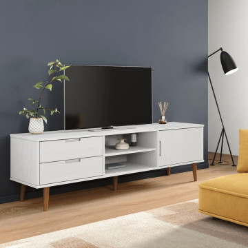Fehér tömör fenyőfa TV-szekrény 158 x 40 x 49 cm - utánvéttel vagy ingyenes szállítással