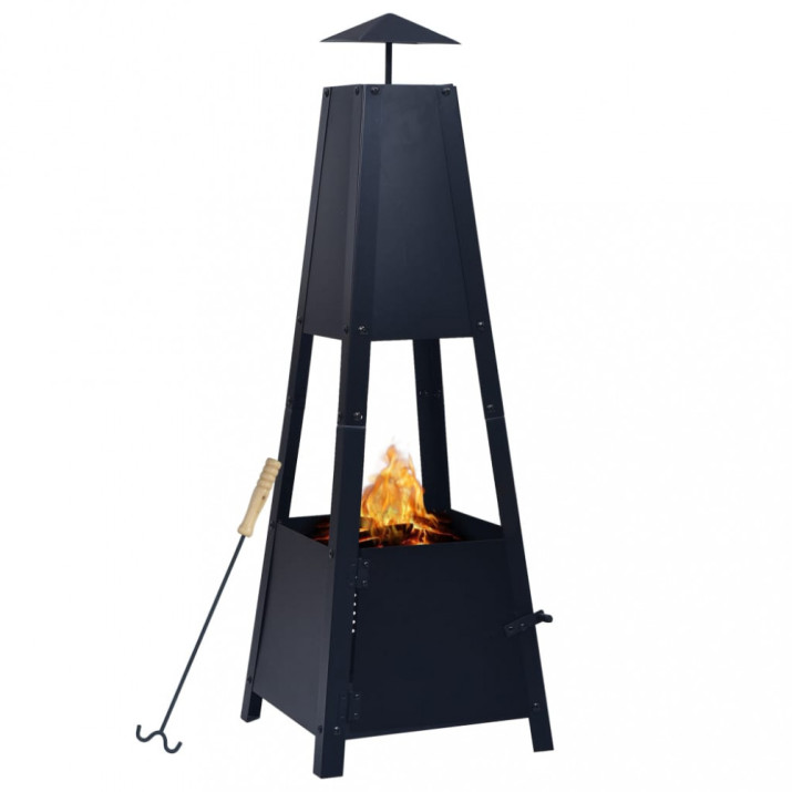Fekete acél tűzrakó 35 x 35 x 99 cm - utánvéttel vagy ingyenes szállítással